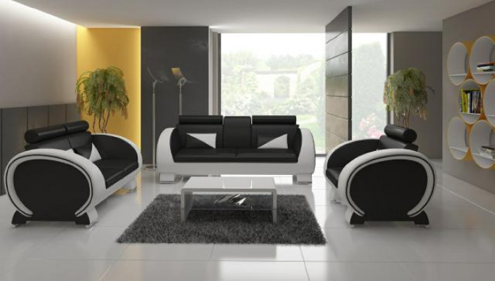 Leren bank Bank + USB-bank 3-zits relaxbank met barkruk design set