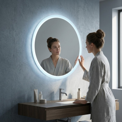 Ronde spiegel met LED-verlichting voor badkamer.