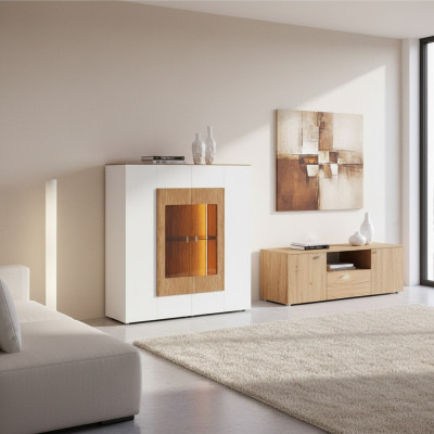 Vitrine glazen kast woonkamer etalage 1-deurs. Vitrine hoge kast dressoir