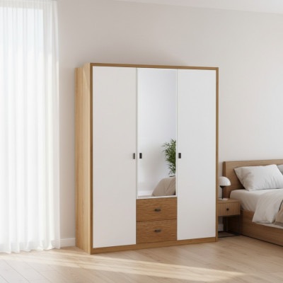 Ontwerp slaapkamerkast kledingkast Moderne kasten Hout 3-deurs. Spiegel