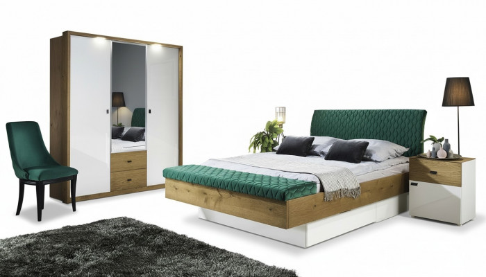 Set Ontwerper Gestoffeerd Bed Bedden Stof Echtelijk Bed Designer Bed Nachtkastje 2-delig.