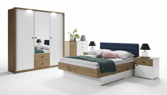 Ontwerp slaapkamer 5-delig set Bed Nachtkastjes Commode Kledingkast