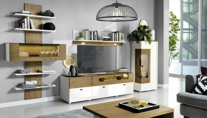 Moderne woonkamer wandkast vitrinekast in barokstijl