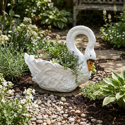 Zwaan decoratief standbeeld tuinfiguren standbeelden 54 cm levensgrote figuur kunststof