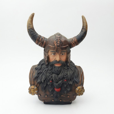 Borstbeeld van een krijger in een helm 70cm hoorns standbeeld Viking standbeelden figuren