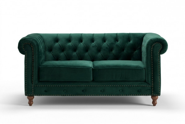 Britse Chesterfield Groene Driepersoons Bank - Luxe Leren Meubels