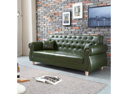 Britse Chesterfield Groene Driepersoons Bank - Luxe Leren Meubels