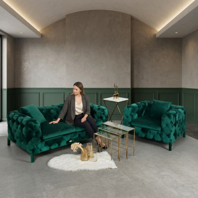 Groene Chesterfield 3+1 zitgroep bankstel stof sofa bekledingset