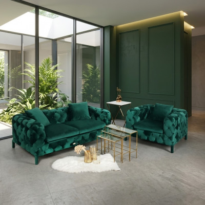 Groene Chesterfield 3+1 zitgroep bankstel stof sofa bekledingset
