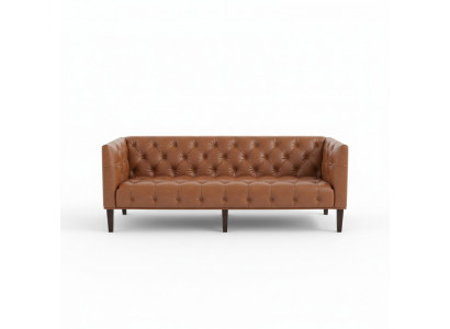 Mannen Club Chesterfield Bank Bank Lederen Bekleding Driepersoons Bruin
