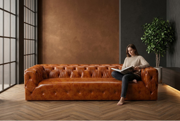 Chesterfield Bank Bank Bekleding Stof Leer Bankstel 4-zits
