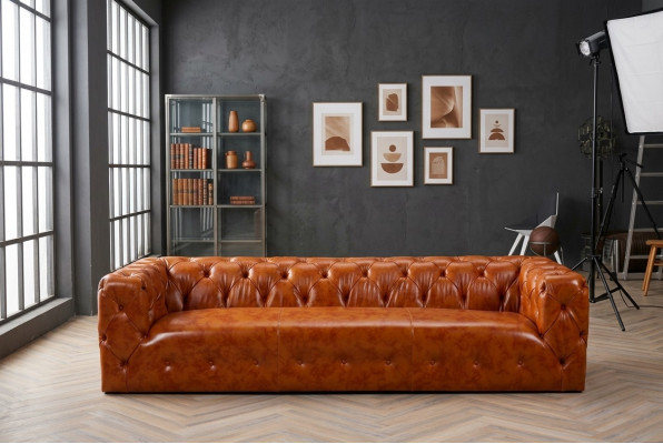 Chesterfield Bank Bank Bekleding Stof Leer Bankstel 4-zits