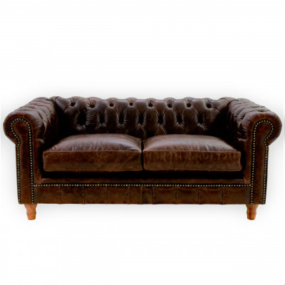 Ontwerp Leren Bankstel - Chesterfield Gestoffeerde Driepersoonsbank 220cm