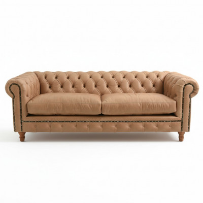 Ontwerp Leren Bankstel - Chesterfield Gestoffeerde Driepersoonsbank 220cm