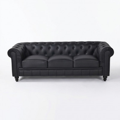 jvmoebel® Textiel Sofa Bank - Zwart Gestoffeerde Driezits Bankstel Driezitter