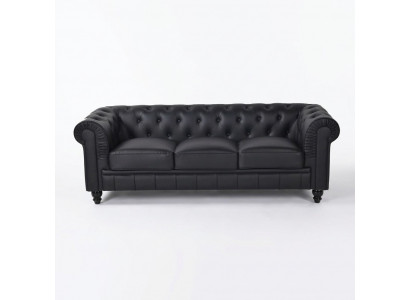 jvmoebel® Textiel Sofa Bank - Zwart Gestoffeerde Driezits Bankstel Driezitter