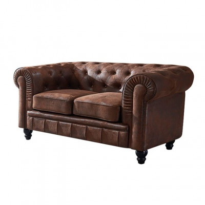 Mannen Club Chesterfield Sofa Bank Lederen Bekleding 2-zits Bruin NIEUW jvmoebel ®