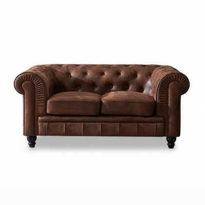 Mannen Club Chesterfield Sofa Bank Lederen Bekleding 2-zits Bruin NIEUW jvmoebel ®