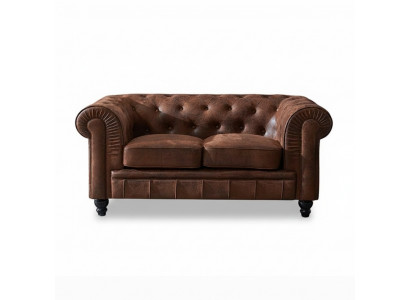 Mannen Club Chesterfield Sofa Bank Lederen Bekleding 2-zits Bruin NIEUW jvmoebel ®