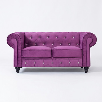 Klassieke Lederen Bank - Paarse Chesterfield Stof Sofa 2-Zits Nieuw jvmoebel ®