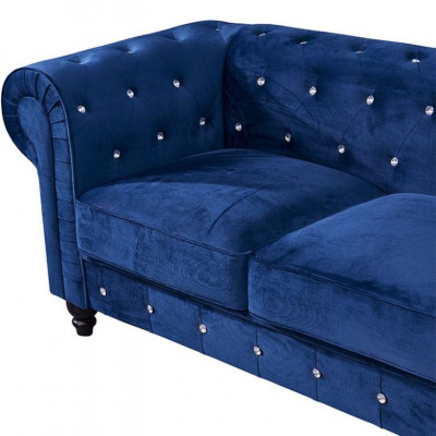 Klassieke Lederen Bank - Blauwe Chesterfield Stof Sofa 2-Zits Textiel jvmoebel®