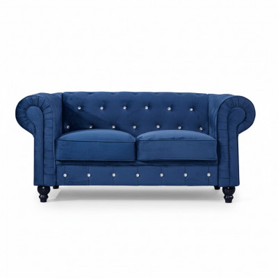Klassieke Lederen Bank - Blauwe Chesterfield Stof Sofa 2-Zits Textiel jvmoebel®