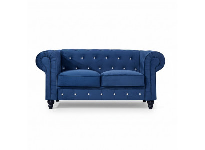Klassieke Lederen Bank - Blauwe Chesterfield Stof Sofa 2-Zits Textiel jvmoebel®