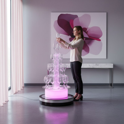 Champagnetoren, sekt toren, waterzuil, verlichte plankzuilen