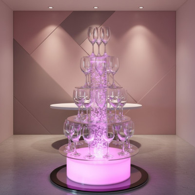 Champagnetoren, sekt toren, waterzuil, verlichte plankzuilen