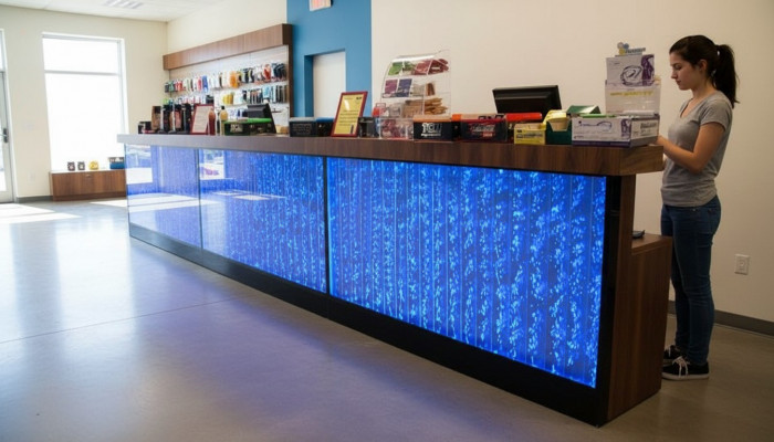 Toonbank Rek Bar Water Muur Pijler Verlichte Waterwanden Bar Toonbank