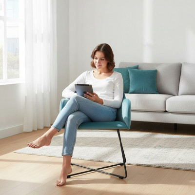 Moderne fauteuils Groep Set 8 stoelen Turquoise bekleding Armleuning