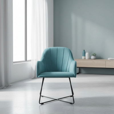 Moderne fauteuils Groep Set 8 stoelen Turquoise bekleding Armleuning