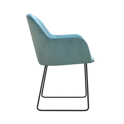 Moderne fauteuils groep 8 stoelen set in turkoois bekleding met armleuning.