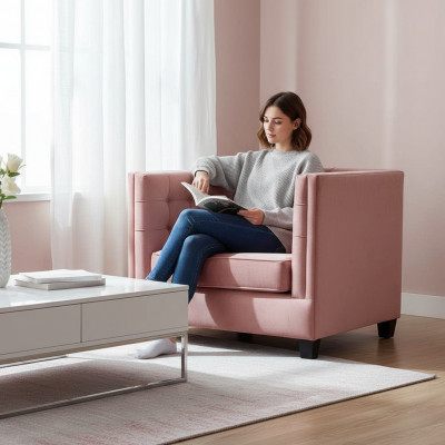 Stoel 1x Eetkamer TV Lounge Textiel Zitfauteuil Chesterfield Gestoffeerde Stoel