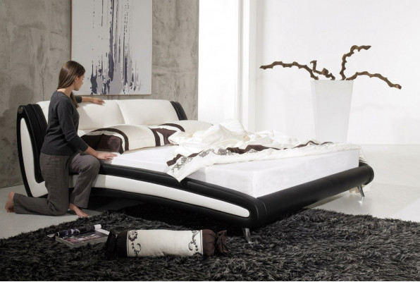 Ontwerpersbed, bedden, tweepersoonsbed, gestoffeerd bed, slaapkamer, leren bed