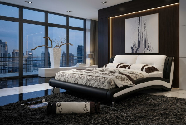 Ontwerpersbed, bedden, tweepersoonsbed, gestoffeerd bed, slaapkamer, leren bed