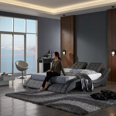 Tweepersoonsbed Ontwerper Bed Huwelijksbed Gestoffeerd Bed Slaapkamer Lederen Bed Nieuw
