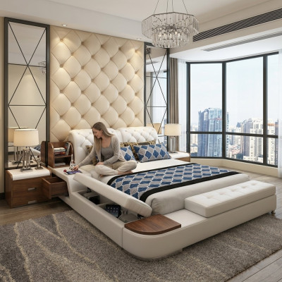 Meervoudig bedontwerp, gestoffeerd tweepersoonsbed Chesterfield luxe.