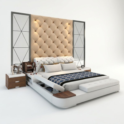 Meervoudig bedontwerp, gestoffeerd tweepersoonsbed Chesterfield luxe.