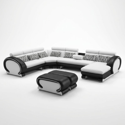 Leren hoekbank +2x voetenbank Set Zithoek U-vorm Bank Ontwerp = Leren hoekbank + 2x voetenbank Set Zithoek U-vorm Bank Ontwerp