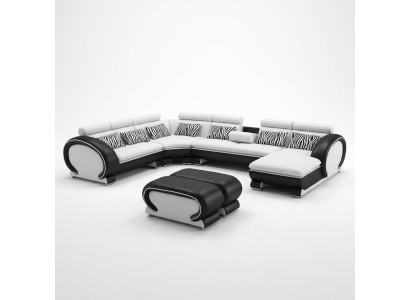 Leren hoekbank +2x voetenbank Set Zithoek U-vorm Bank Ontwerp = Leren hoekbank + 2x voetenbank Set Zithoek U-vorm Bank Ontwerp