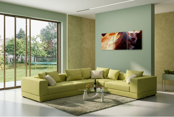 Moderne gestoffeerde stoffen bank in hoekbank design met stoffen bekleding