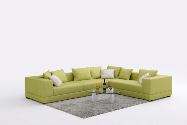 Moderne gestoffeerde stoffen bank in hoekbank design met stoffen bekleding