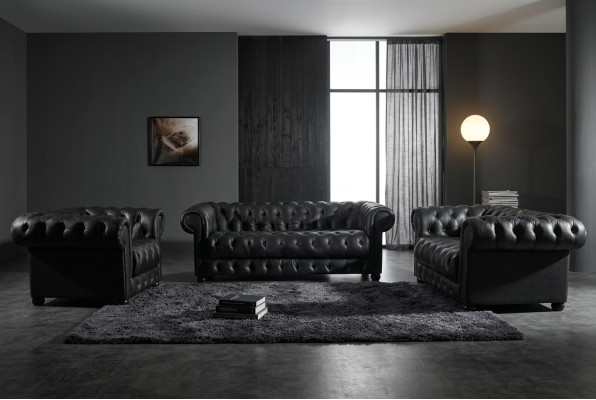 Chesterfield bankstel 3-zits designbank gestoffeerde bankstel set