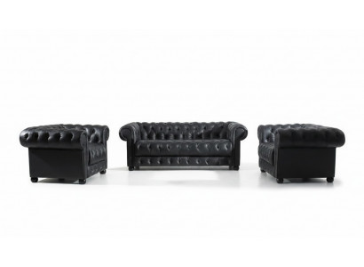 Chesterfield bankstel 3-zits designbank gestoffeerde bankstel set