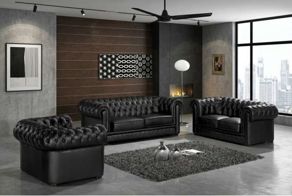 Bankstel Chesterfield Meubelbank 2-Zitsbank Set Bank Bekleding Bank Leer