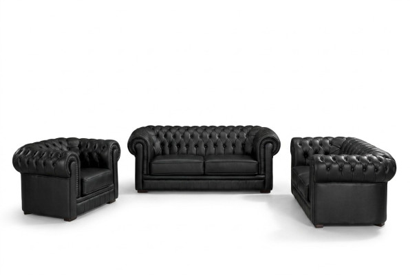 Bankstel Chesterfield Meubelbank 2-Zitsbank Set Bank Bekleding Bank Leer