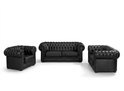 Bankstel Chesterfield Meubelbank 2-Zitsbank Set Bank Bekleding Bank Leer