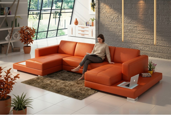 U Vorm Bank Bankstel Bekleding Set Woonlandschap Ontwerp Hoekbank Leer