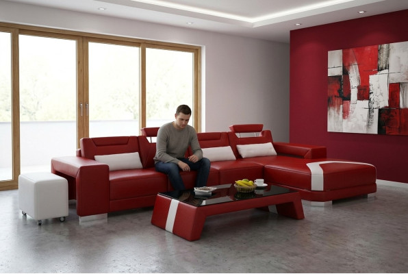 Set meubels woonkamer compleet 3-delig. Hoekbank Sofa Poef Tafel